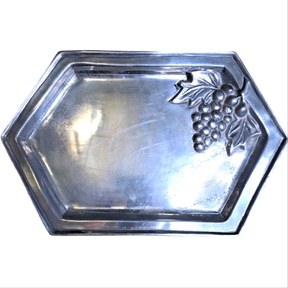 Antique octagonal pewter tray for Karen with great design.